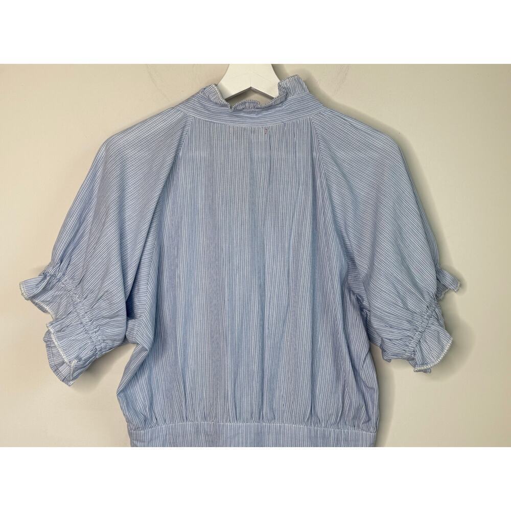 Stark Embroidered Ruffle Trim Short Sleeve Mini Shirtdress Blue White Women's S - Picture 8 of 10